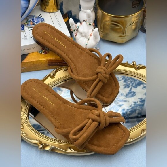 🆕 LOEFFLER RANDALL 🧿 NWOB Hadley Suede Bow Flat Sandals, Cacao - Sz 6 B - Picture 9 of 14